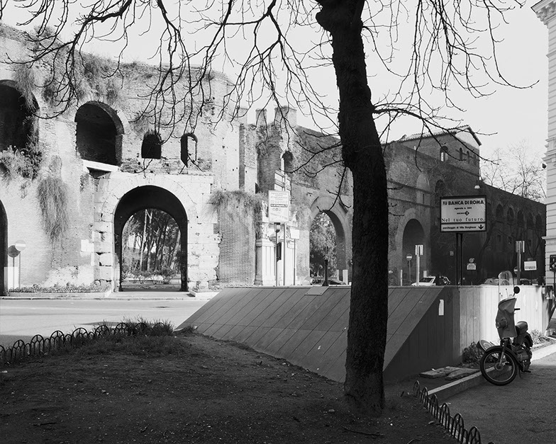 A photograph of Largo Federico Fellini from John Riddy's series 'Rome'