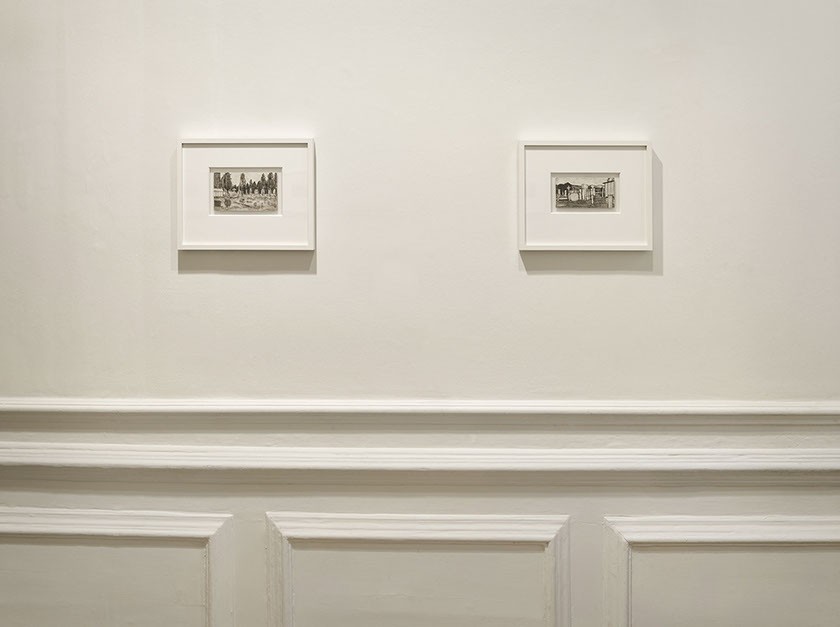 Installation view of John Riddy's exhibition with James Castle - "Of Things Placed" - at Frith Street Gallery in 2015